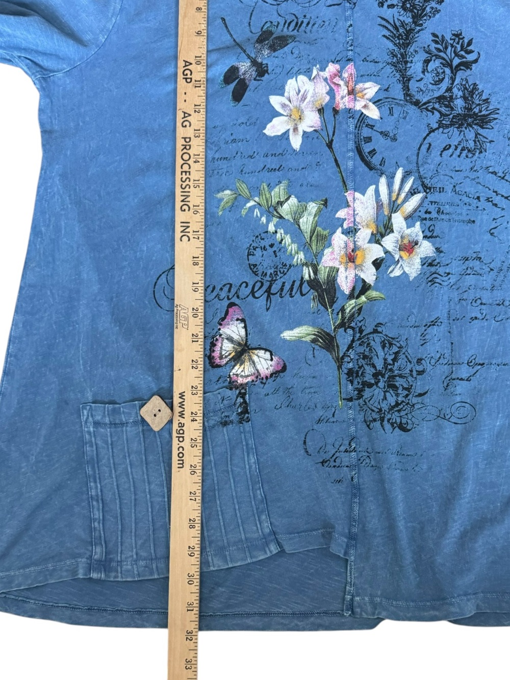 Jess & Jane Blue Floral Tunic Top 1X Artsy Cottagecore Boho Made in USA - Picture 5 of 8